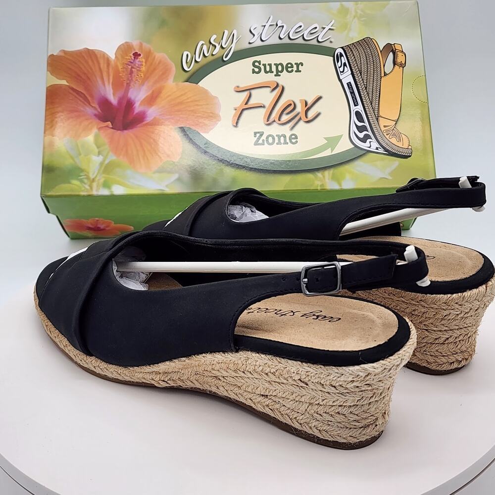 NEW Easy Street Devlin Black Slingback Espadrille Wedge Sandals Women Size 8.5 M - Picture 4 of 9